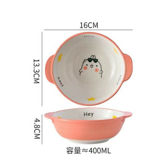 Hotly recommended ceramic rice bowl, steamed egg bowl, baby food supplement, small steaming bowl, children's anti-scalding cartoon small bowl (5-inch double-eared bowl (rabbit))