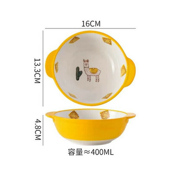 Hotly recommended ceramic rice bowl, steamed egg bowl, baby food supplement, small steaming bowl, children's anti-scalding cartoon small bowl (5-inch binaural bowl (alpaca))