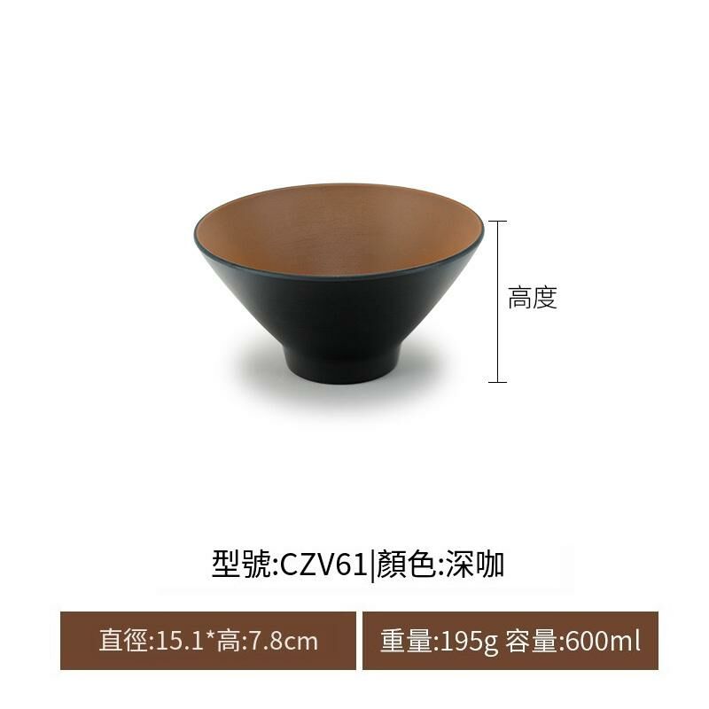 Hotly recommended Japanese style imitation porcelain melamine tableware rice bowl noodle bowl hot pot bowl (CZV61 dark coffee)