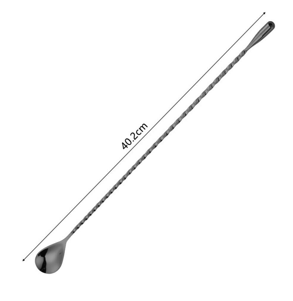 熱推不銹鋼長吧勺雞尾酒攪拌棒（水滴吧勺黑色-40.2cm-【2個裝】）