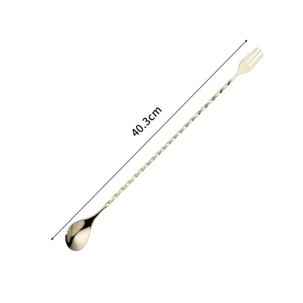 熱推不銹鋼長吧勺雞尾酒攪拌棒（三叉吧勺金色40.3cm-【2個裝】）