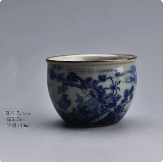 新款陶瓷功夫茶具品茗杯茶杯(松鶴延年仿古杯)