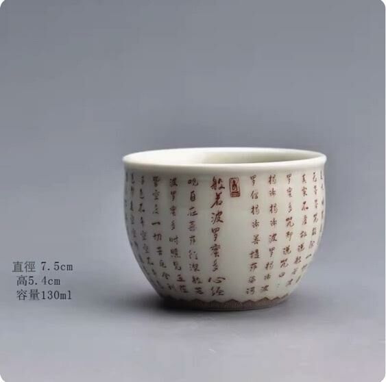 新款陶瓷功夫茶具品茗杯茶杯(心經納福杯·紅)