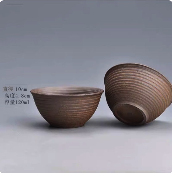 新款陶瓷功夫茶具品茗杯茶杯(粗陶螺紋杯,單杯)