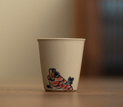新款陶瓷喝茶小杯子（草木灰-手繪茶杯【有魚紅】）