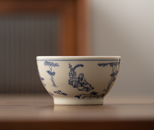 新款青花茶杯（草木灰--碗杯【餘閒】）