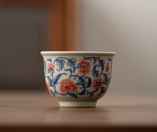 New blue and white tea cup (vegetable gray--reflective cup [Peony])