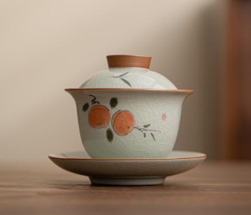 New tea cups and bowls (hand-painted by Ge Kiln - covered bowl [Persimmon])