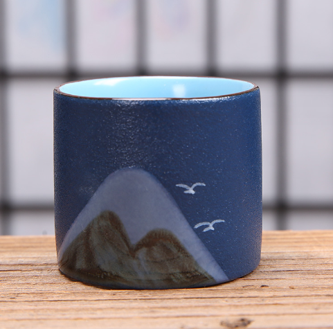 新款茶具陶瓷茶杯（萬裏江山直身杯--深藍）