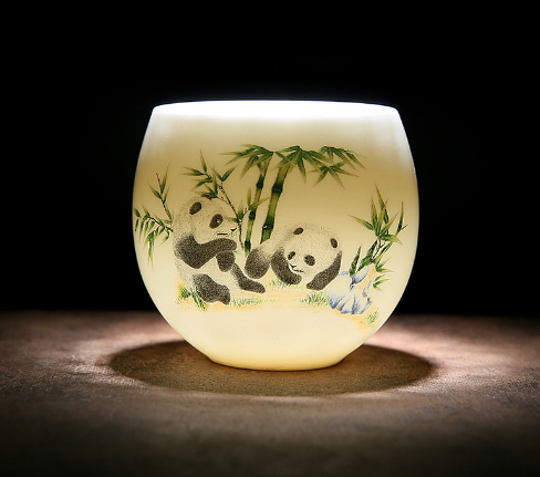 New white porcelain tea cup (mutton fat jade dragon egg cup - cat bear (120ml))