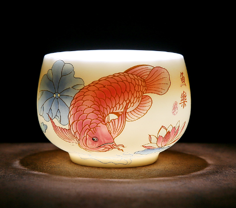 New white porcelain tea cup (mutton fat jade general cup--Arowana (200ml))