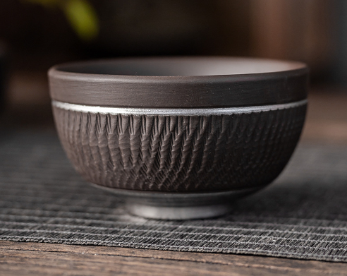 New tea cup (purple clay jump knife--bowl cup (with silver outline))