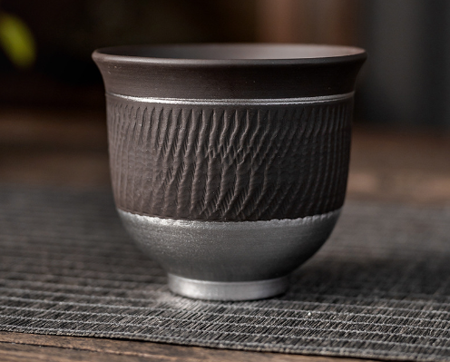 New tea cup (purple clay jump knife - reverse cup (silver painted))