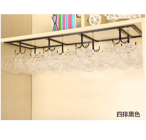 熱推懸掛掛鉤酒櫃杯架（黑色，四排16鉤，80*22.5cm）