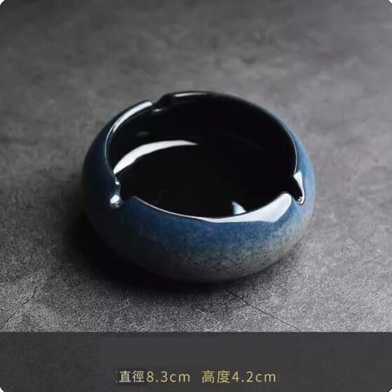 New home car ceramic ashtray ornaments (round kiln blue·small size)