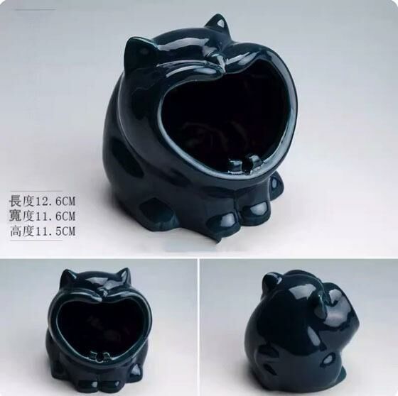 New home car ceramic ashtray ornaments (yawn cat dark blue)