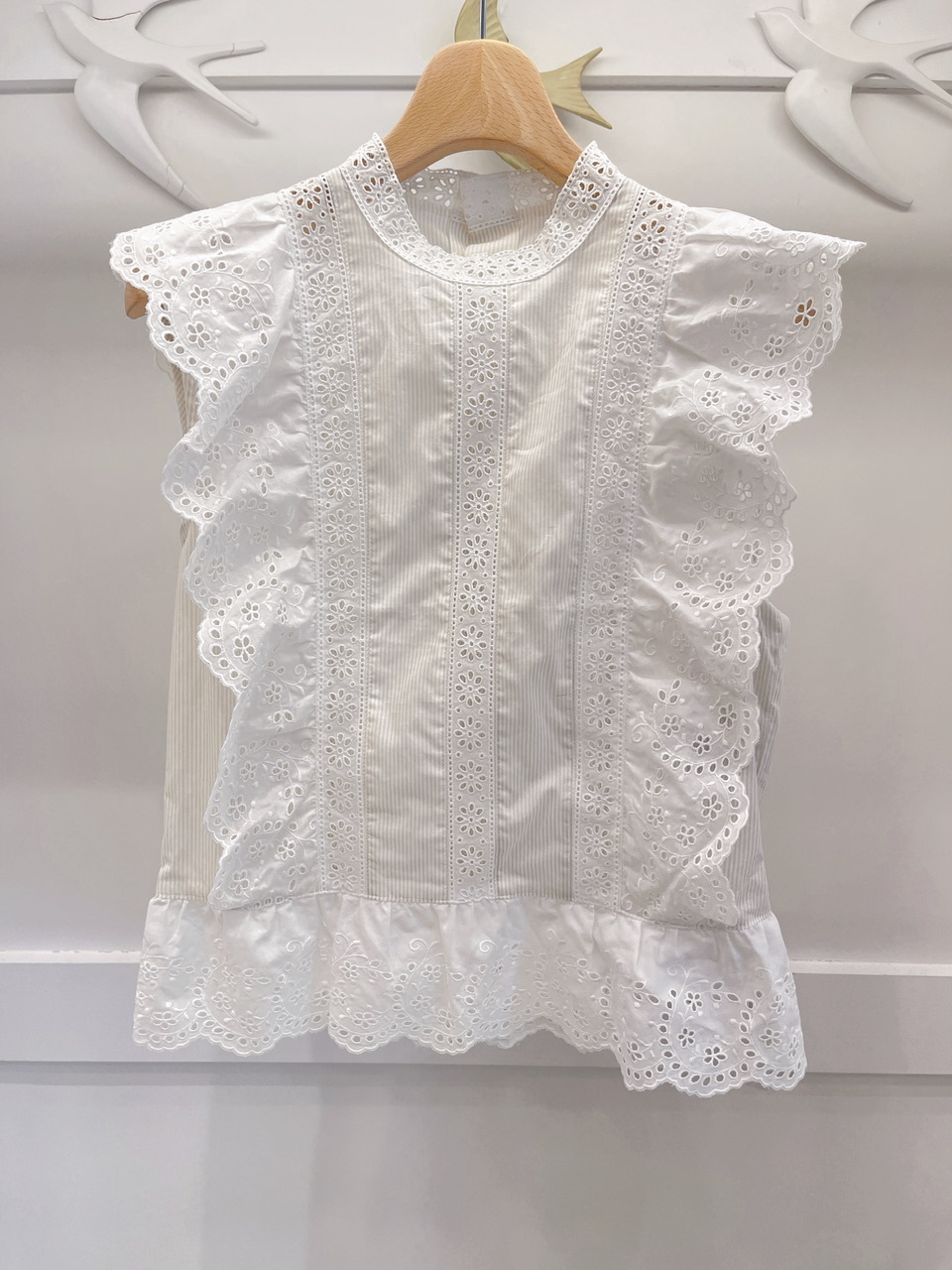細直條本布lace上衣