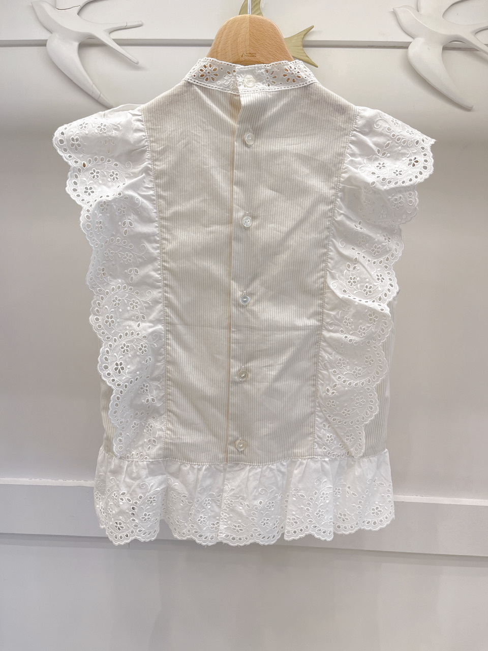 細直條本布lace上衣