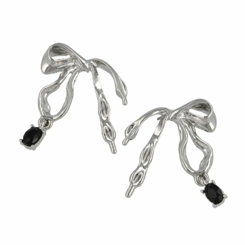 銀色蝴蝶結耳環