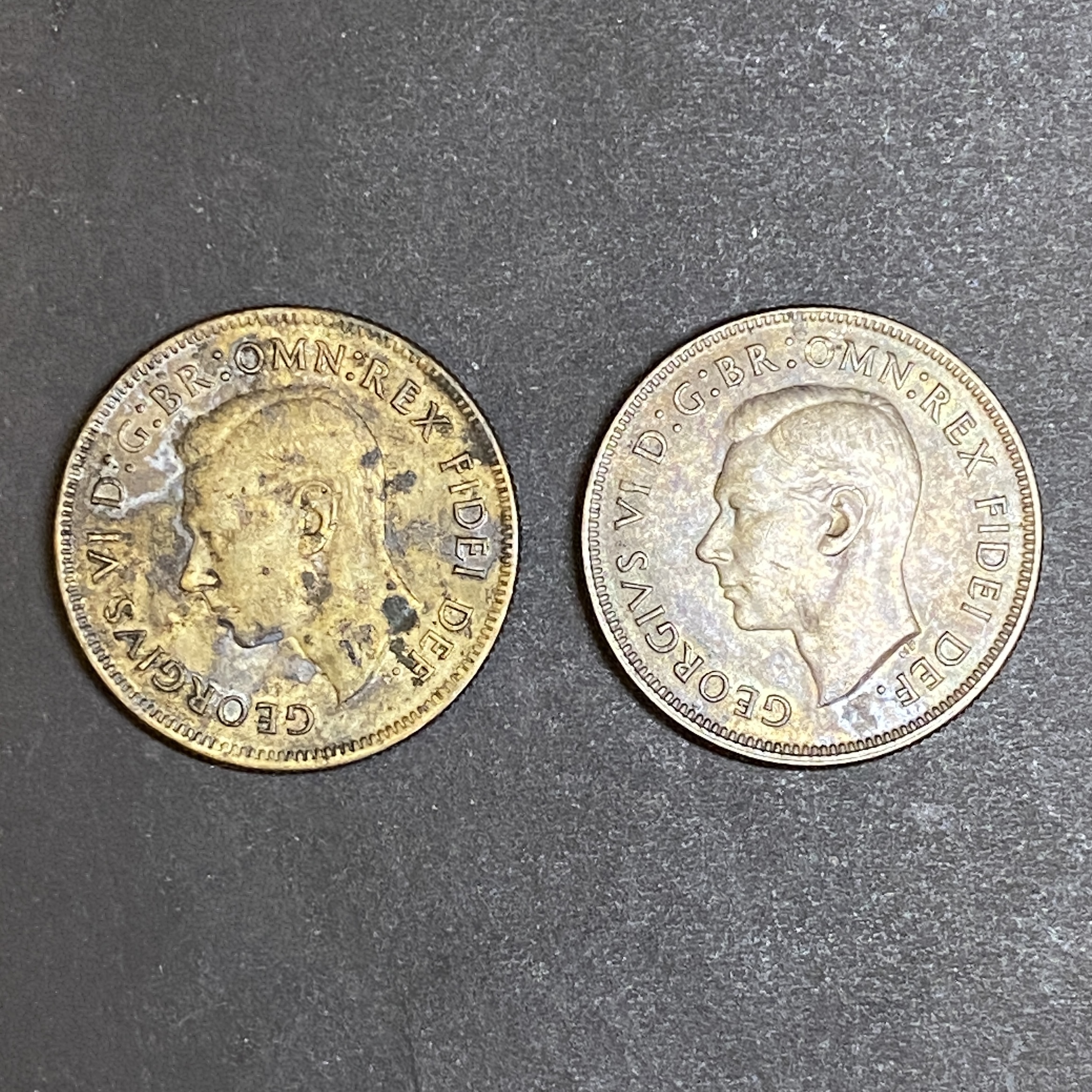 Two 1951 Australian George VI 50th Anniversary of Federation 1 Florin silver coins (50% silver)