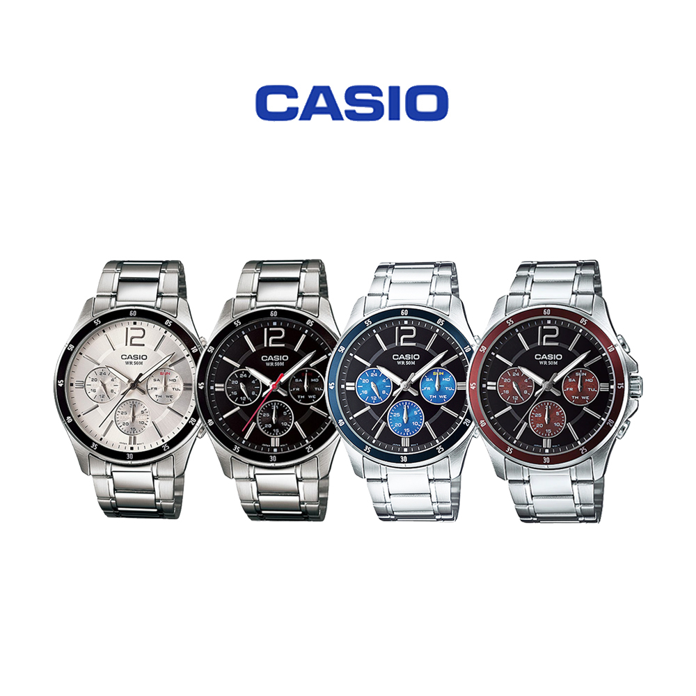 【CASIO 卡西歐】 MTP-1374D 商務 紳士 日期 三眼 不鏽鋼 腕錶