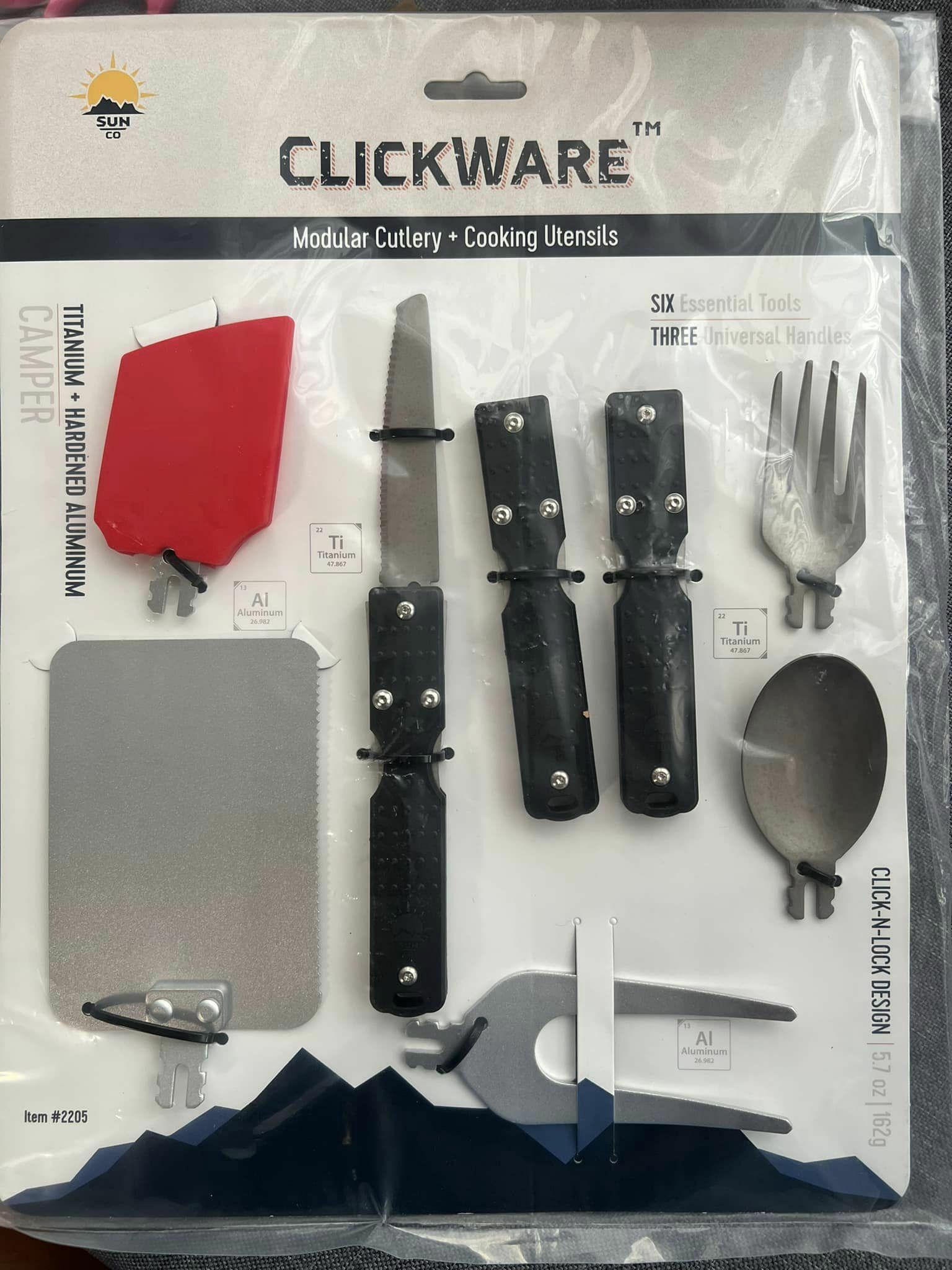 Sun Company ClickWare - 鈦和鋁模塊化烹飪/餐具,適合露營、背包旅行或旅行