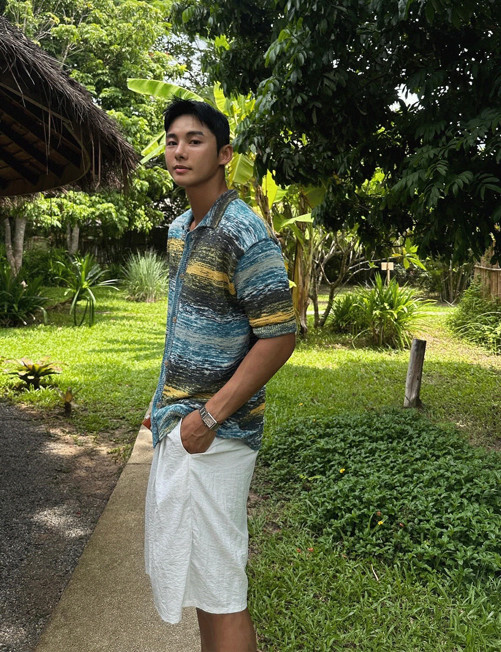 (韓國限時特價)鳶尾花亞麻領子開衫