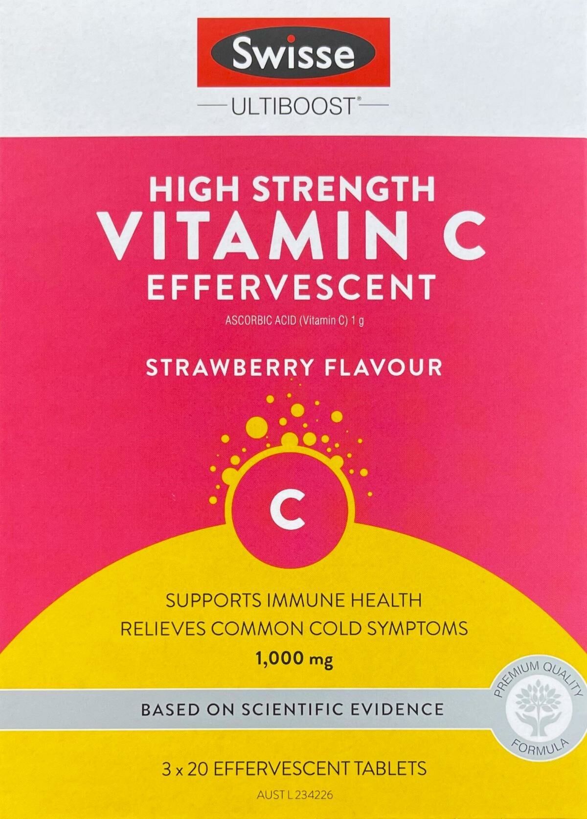 Swisse 高濃度維他命C泡騰片 60片 1000mg 紅盒 士多啤梨味 水果味維他命C