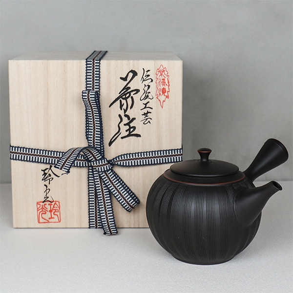 【玲光】黑泥櫛目紋 橫手急須0.36L