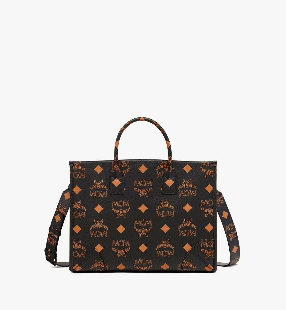 ★TOUT Y EST★ Munich Visetos Tot MWTCSBO02QZ Large München Tote in Visetos Cognac | MCM ®CA