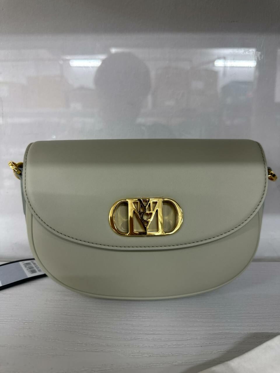 [S] MCM MWRDSLD03J3001 METAL LOGO COWHIDE LEATHER SADDLE BAG CROSSBODY,BEIGE, 8809865461511 (SMCM117)