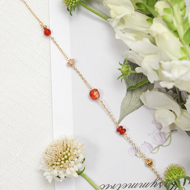 七月誕生石 • 扶桑花 • 新鮮的戀情 – 紅瑪瑙 – 手鍊