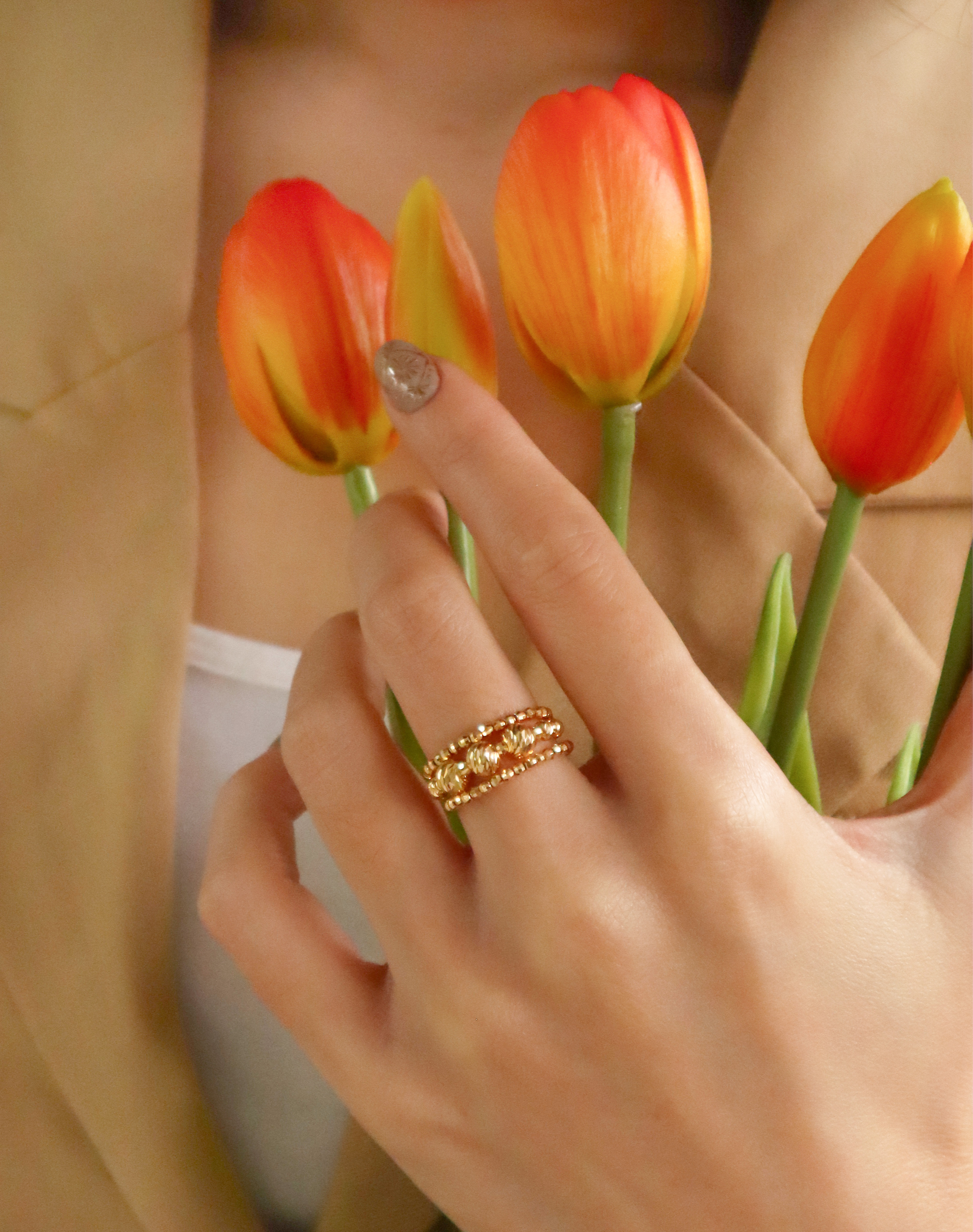 18K/日本設計款系列-切割珠雙拼戒