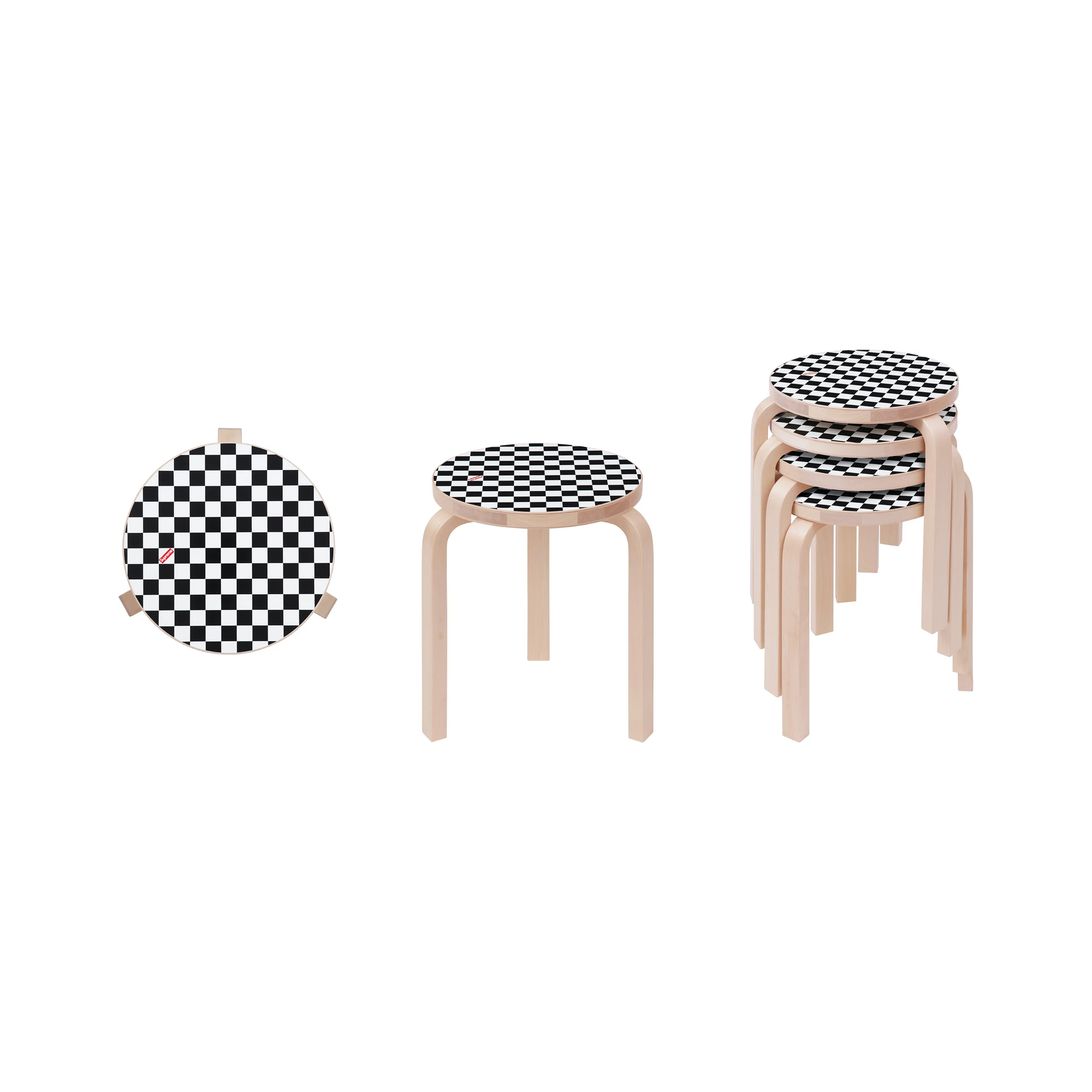 -(C027)-SUPREME®/ARTEK® AALTO STOOL 60 棋盤格 木製 圓凳