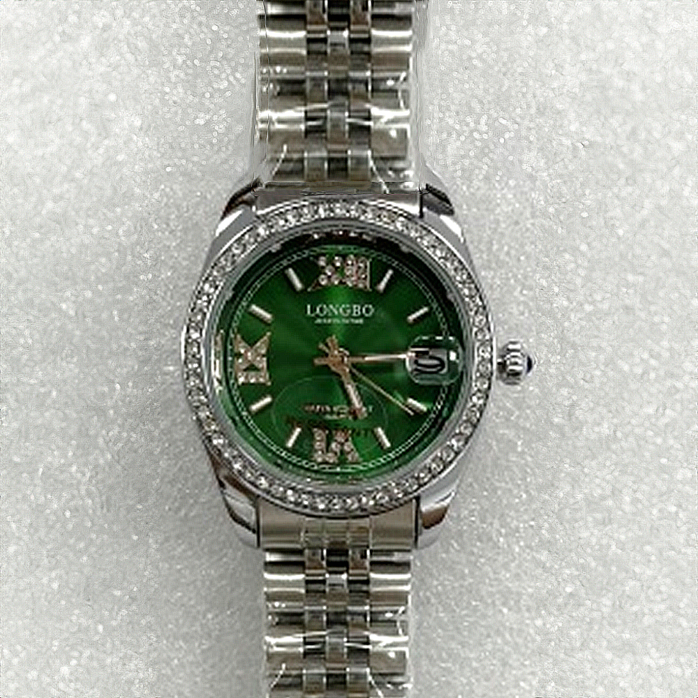 【Longbo 朗博】晶鑽時標 晶鑽羅馬時標 帶日期 不鏽鋼石英錶
