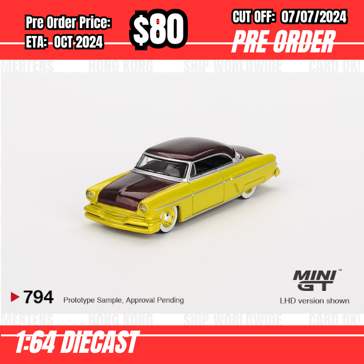 PO-$80  * Mini GT * 1:64 #794 Lincoln Capri Hot Rod 1954 Lime Yellow LHD [OD22/06]