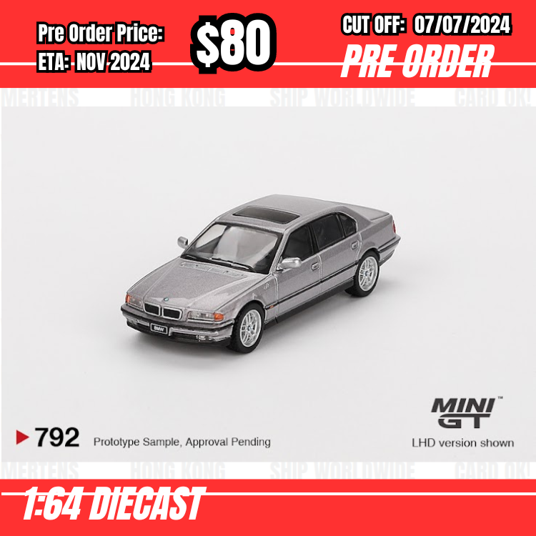 PO-$80  * Mini GT * 1:64 #792 BMW 750IL Aspen Silver Metallic RHD [OD22/06]