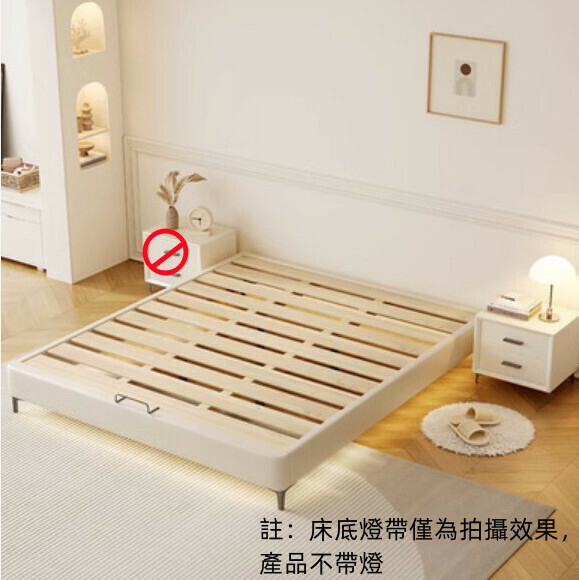 Popular solid wood bedside bed frame (beige bed + 1 bedside table [without lights]) (size: 100*200cm)