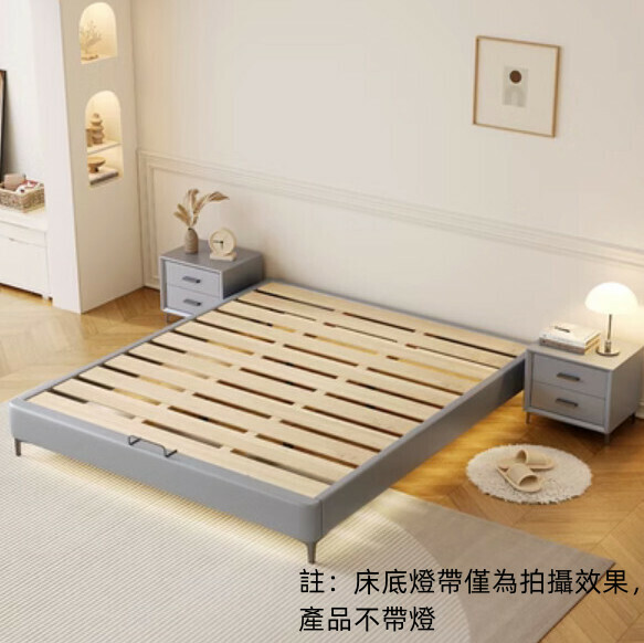 Popular solid wood bed frame without bedside (light gray bed + 2 bedside tables [without lights]) (size: 150*190cm)