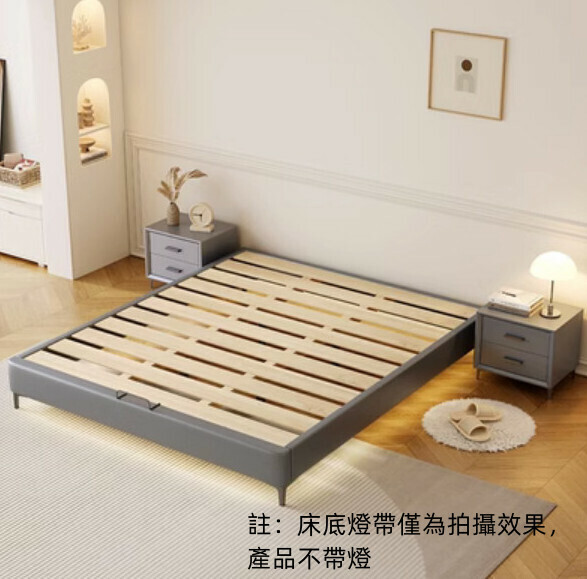 Popular solid wood bedside bed frame (dark gray bed + 2 bedside tables [without lights]) (size: 180*200cm)