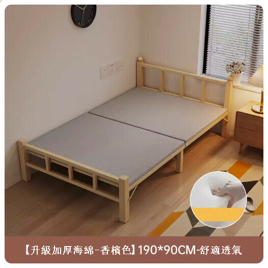 Popular folding bed office lunch break hard iron bed (upgraded thickened sponge model - comfortable and breathable, champagne color 90CM)