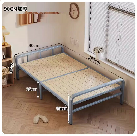 Popular folding bed office lunch break simple bed [20% off installation-free version] 90CM bold Morandi frame + thickened bed board]