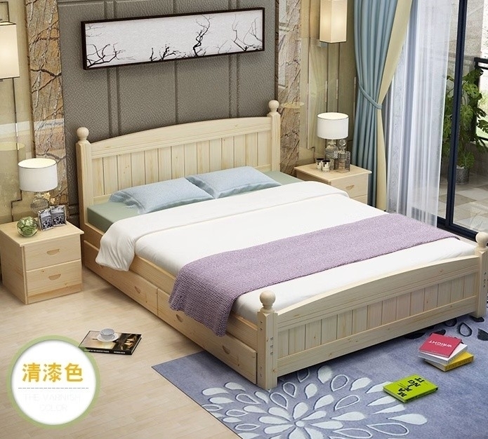 Popular solid wood bed (varnished with double drawers + mattress) 1000mm*2000mm