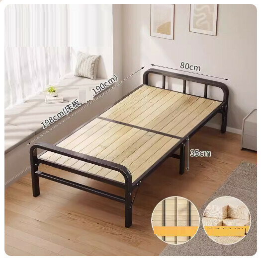 Popular folding bed office lunch break simple bed [no installation required 20% discount] 80CM bold black frame + thickened bed board]