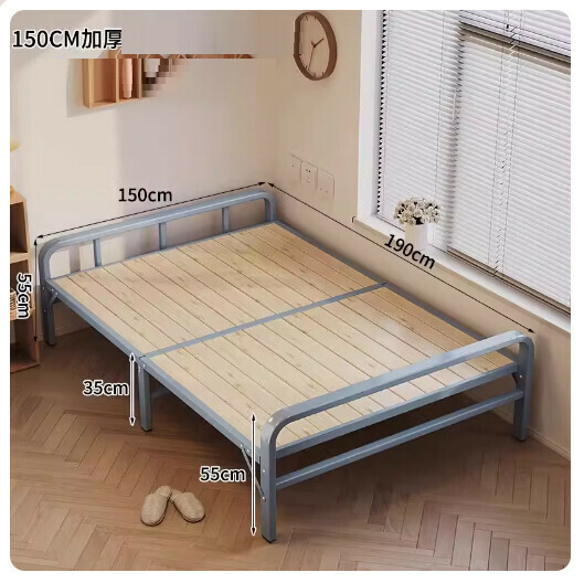 Popular Folding Bed Office Lunch Break Simple Bed [No Installation 20% Off Model] 150CM Bold Morandi Frame + Thickened Bed Board]