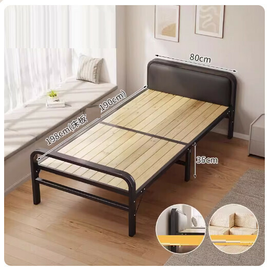 Popular Folding Bed Office Lunch Break Simple Bed [Upgraded Soft Packing High Headboard] 80CM Black Reinforced Steel Wood Design]