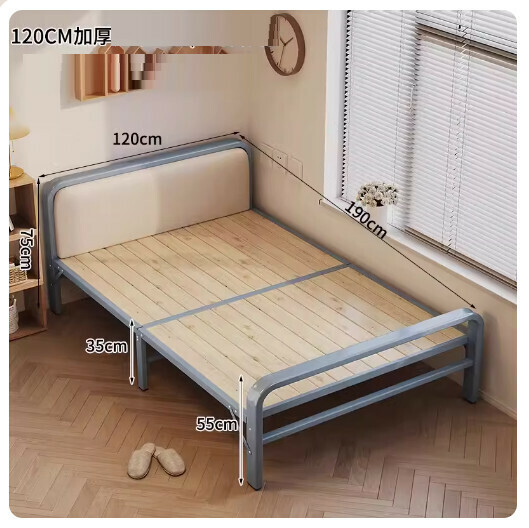 Popular folding bed office lunch break simple bed [upgraded soft package high bedside] 120CM Morandi color reinforced steel and wood design]