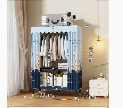 爆款可折疊簡易衣櫥（單人款 吉祥麋鹿 長80*寬45*高160CM）