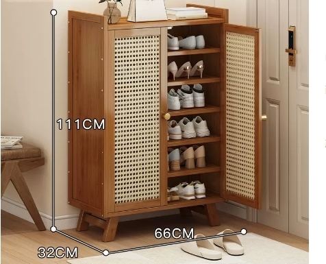 Popular multifunctional shoe storage cabinet (new double-door rattan 7-layer-111*32*66CM)