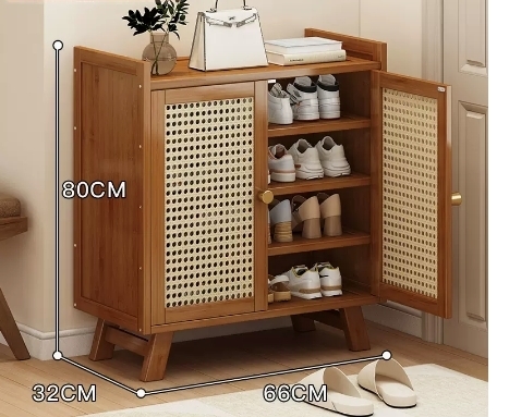 Popular multifunctional shoe storage cabinet (new double-door rattan 5-layer-80*32*66CM)